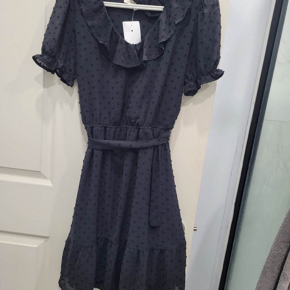 Women’s Black Swiss Dot Ruffle Dress